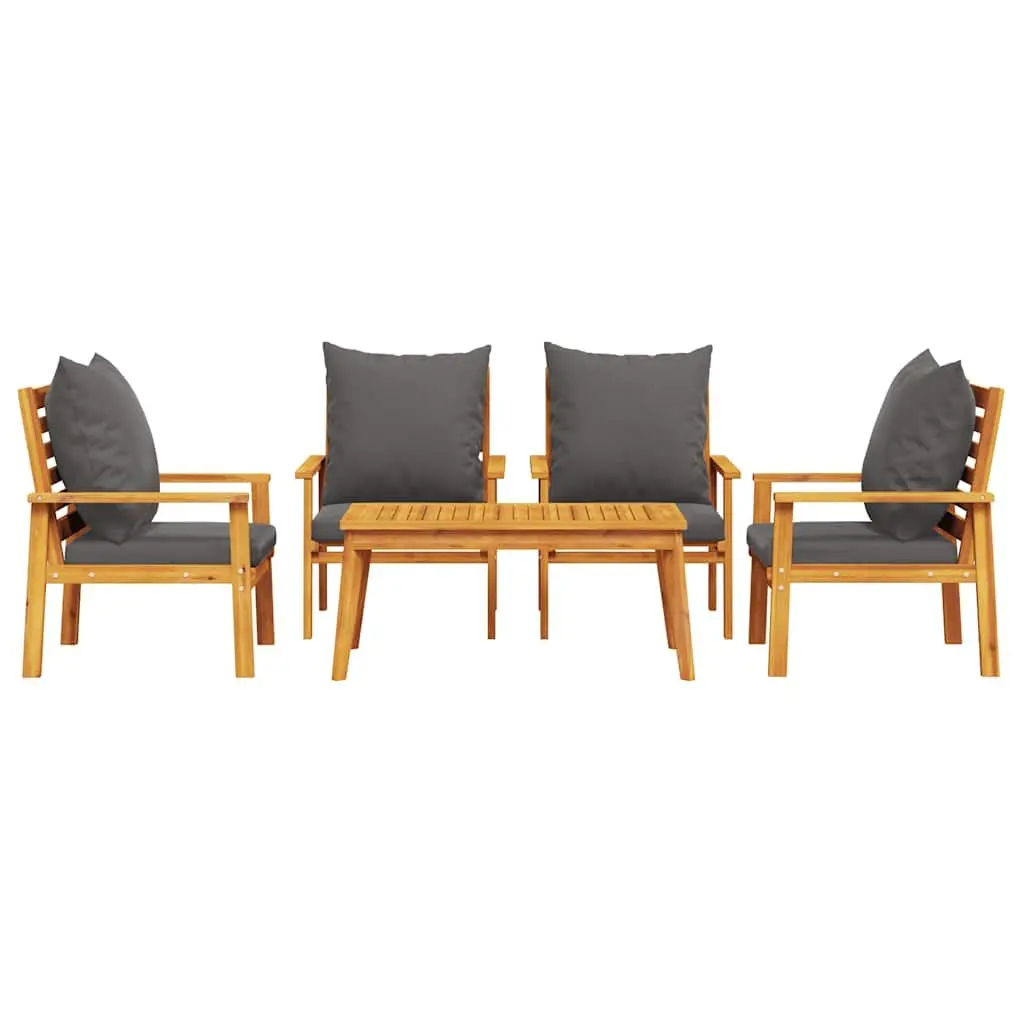 Garden Lounge Set Solid Acacia Wood with Cushions 5 Piece