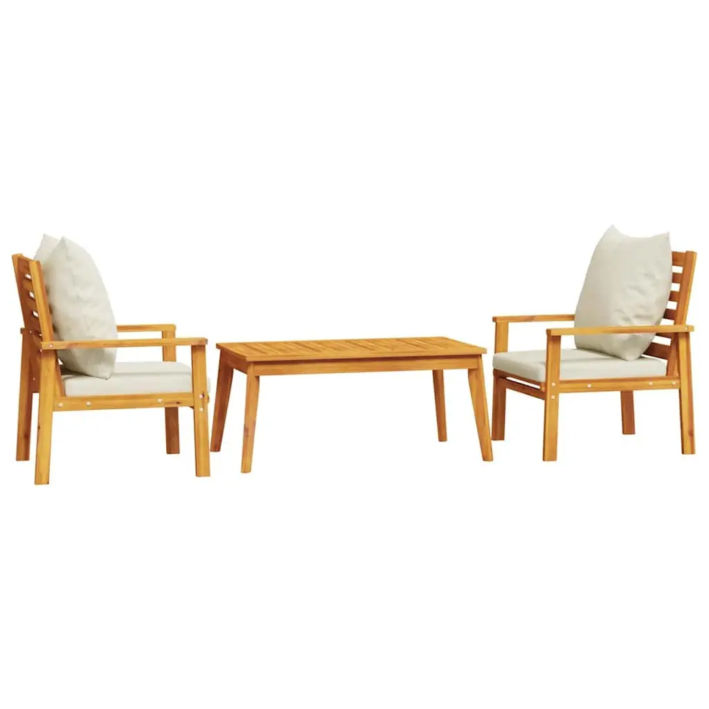 3 Piece Garden Lounge Set Solid Acacia Wood with Cushions Brown Outdoor Patio