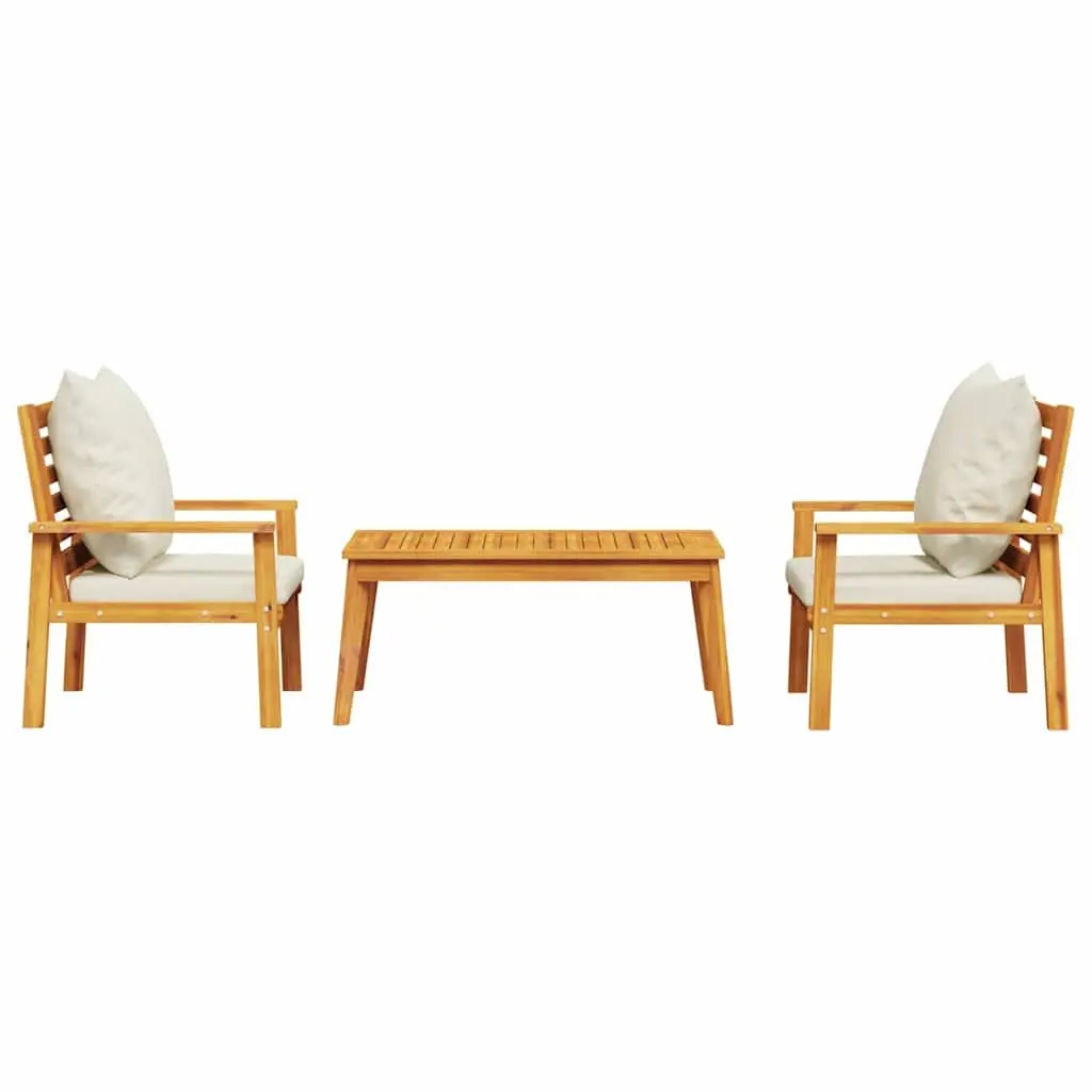 3 Piece Garden Lounge Set Solid Acacia Wood with Cushions Brown Outdoor Patio