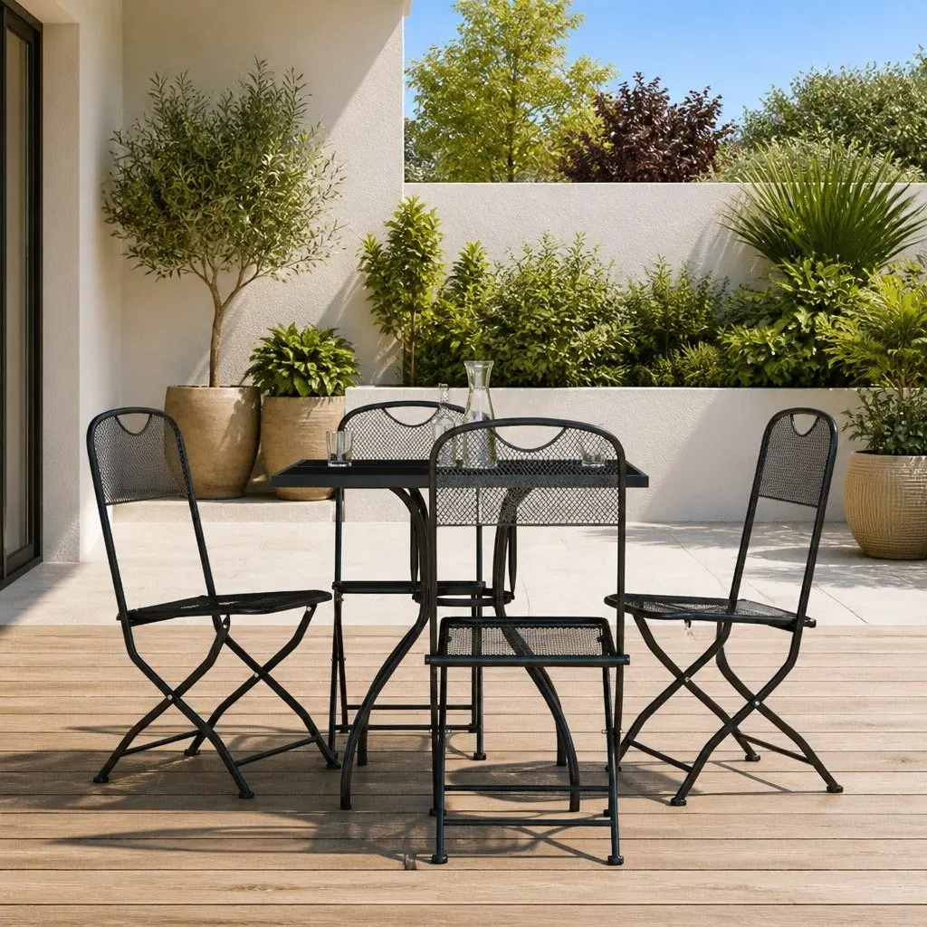 Garden Dining Set Metal Mesh Anthracite 5 Piece