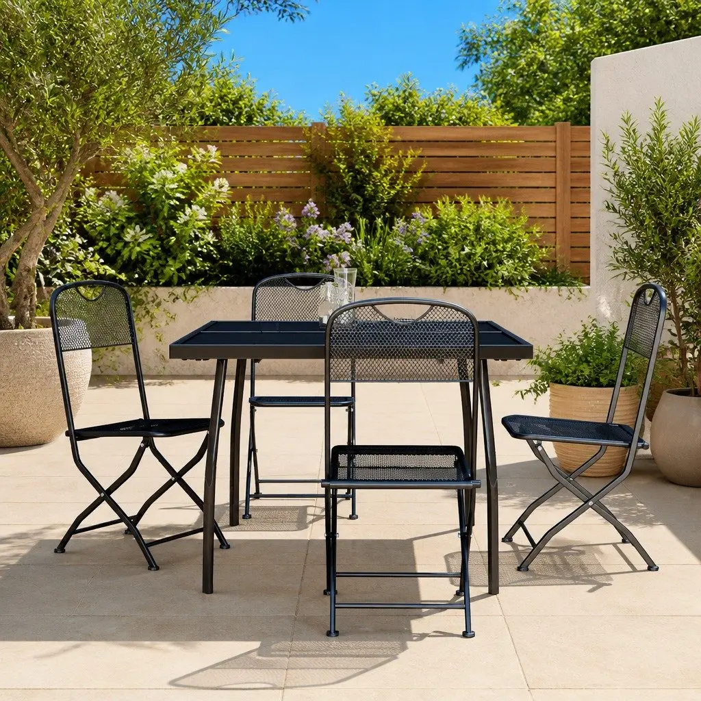 Garden Dining Set 5 Piece Outdoor Furniture Anthracite Metal Mesh Table Chairs
