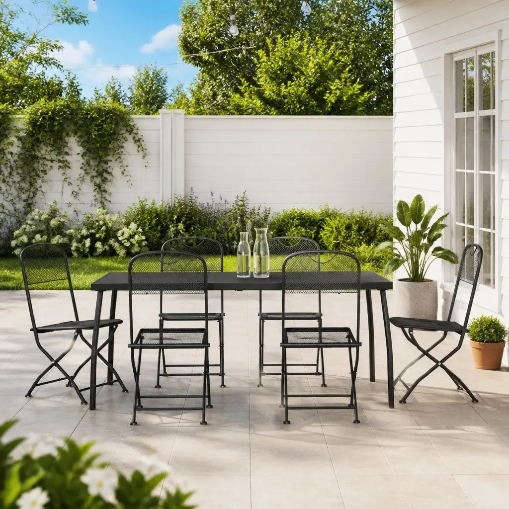 7 Piece Garden Dining Set Anthracite Metal Mesh Outdoor Patio Furniture Foldable