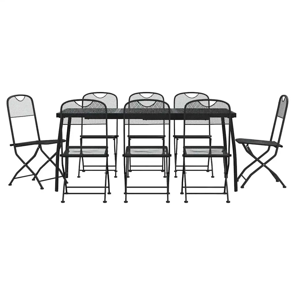 Outdoor Furniture Set 9 Piece Metal Mesh Dining Table and Chairs Anthracite