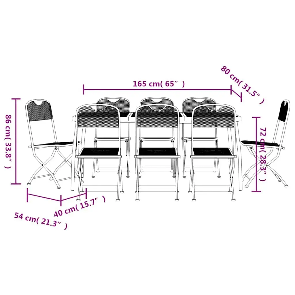 Outdoor Furniture Set 9 Piece Metal Mesh Dining Table and Chairs Anthracite