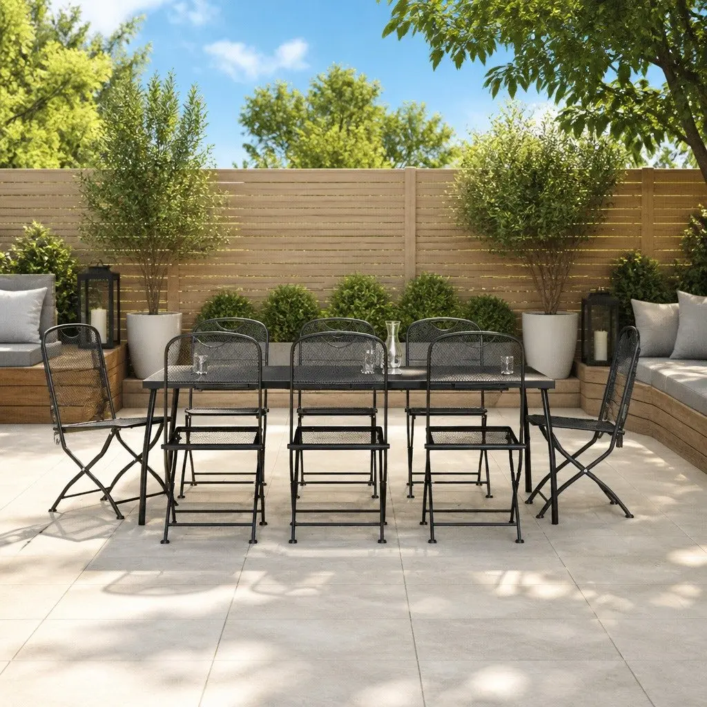 9 Piece Outdoor Dining Set Metal Mesh Anthracite Garden Furniture Table