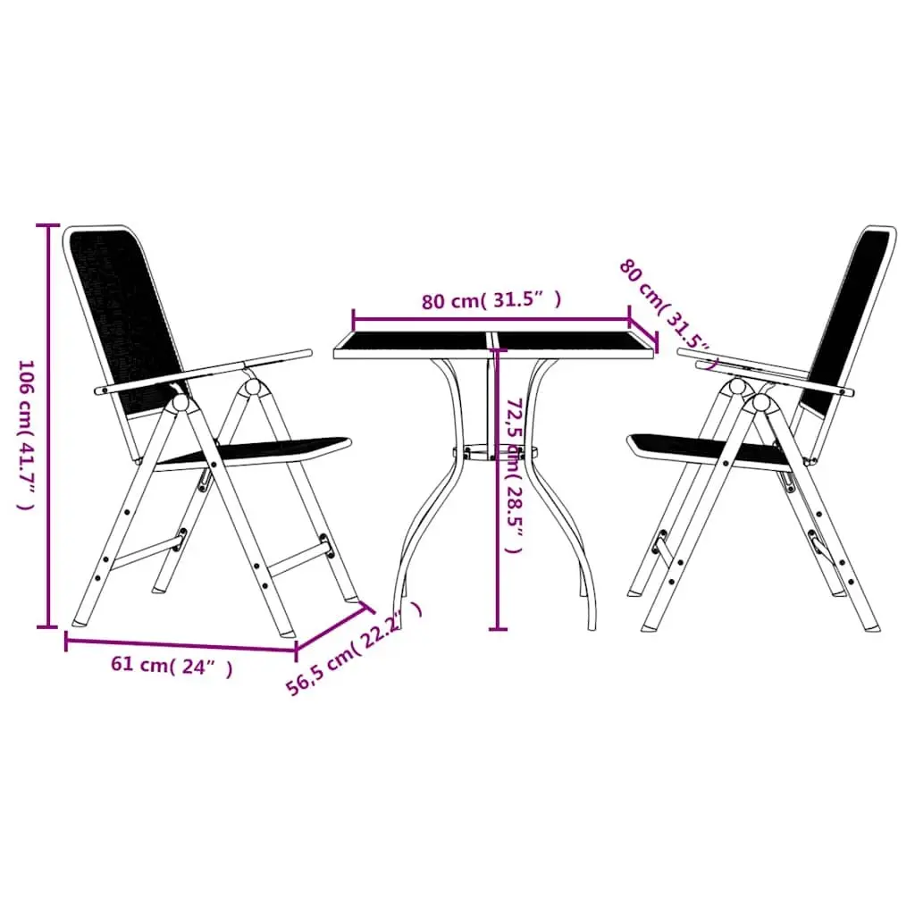 Garden Dining Set 3 Piece Outdoor Furniture Metal Mesh Anthracite Patio Chair
