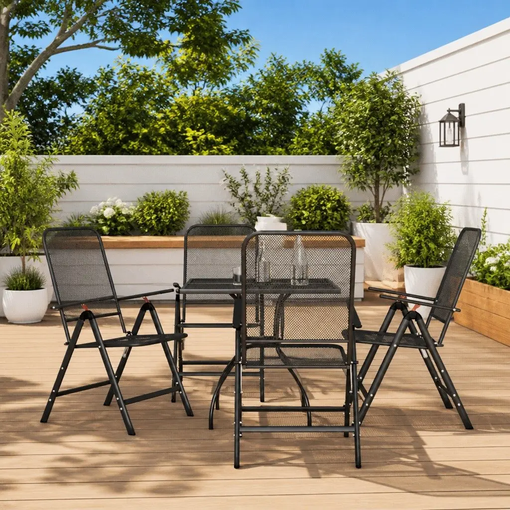Outdoor Dining Set Metal Mesh Anthracite 5 Piece Patio Garden Furniture