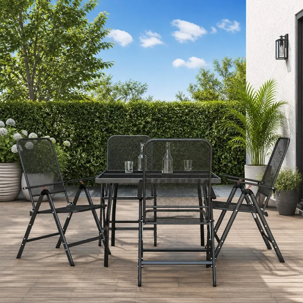 Garden Dining Set Metal Mesh Anthracite 5 Piece Outdoor Furniture