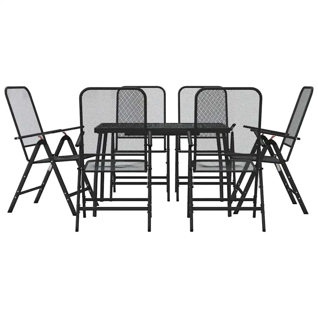 7 Piece Garden Dining Set Anthracite Metal Mesh Outdoor Furniture