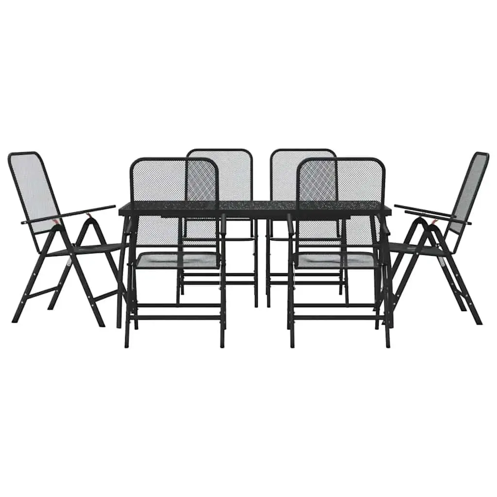 Garden Dining Set Metal Mesh Anthracite 7 Piece Foldable Outdoor Furniture
