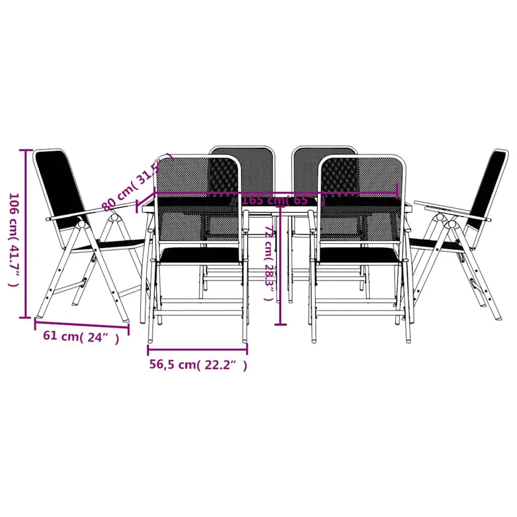 Garden Dining Set Metal Mesh Anthracite 7 Piece Foldable Outdoor Furniture