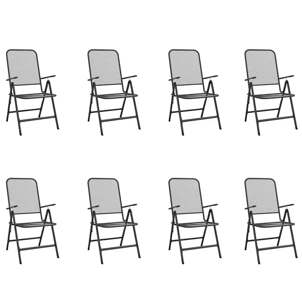 Outdoor Furniture Set 9 Piece Metal Mesh Garden Dining Table and Foldable Chairs Anthracite
