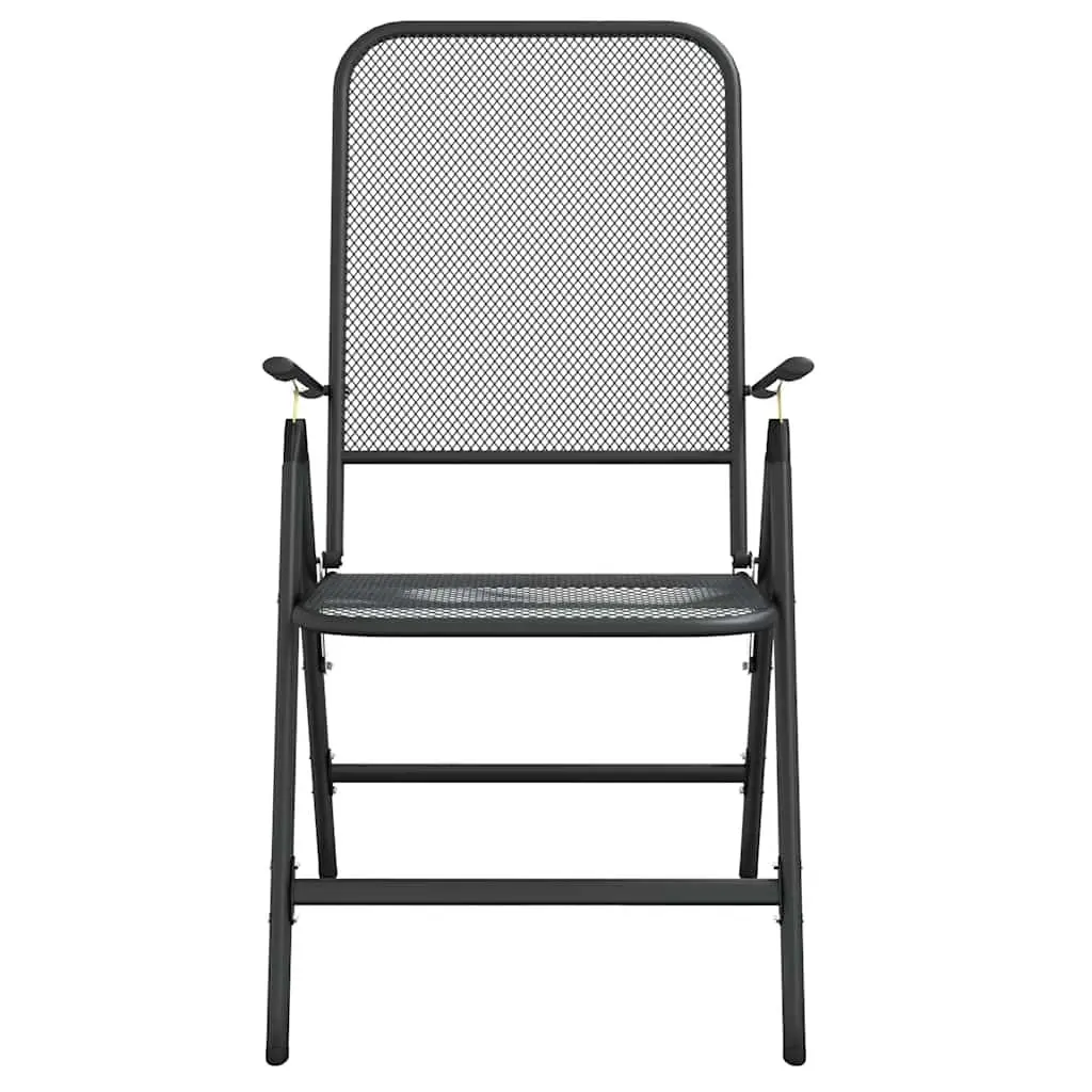 Outdoor Furniture Set 9 Piece Metal Mesh Garden Dining Table and Foldable Chairs Anthracite