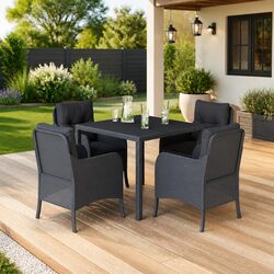 Outdoor Dining Set 5 Piece Garden Furniture Black Poly Rattan with Cushions