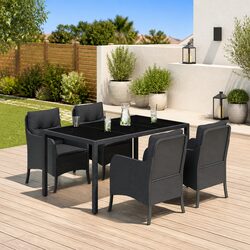 Outdoor Dining Set 5 Piece Garden Furniture PE Rattan Chairs Table Cushions