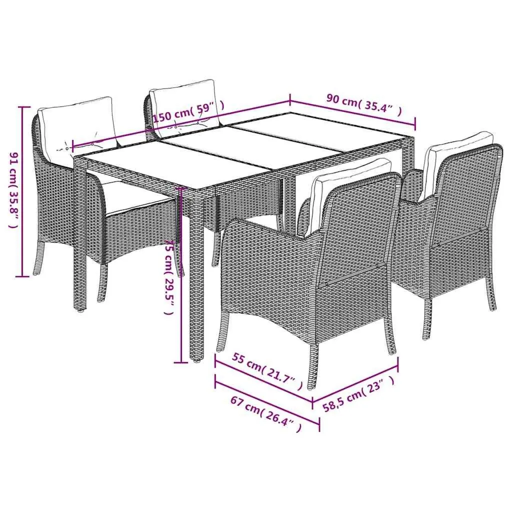 Outdoor Dining Set PE Rattan 5 Piece Garden Furniture with Cushions