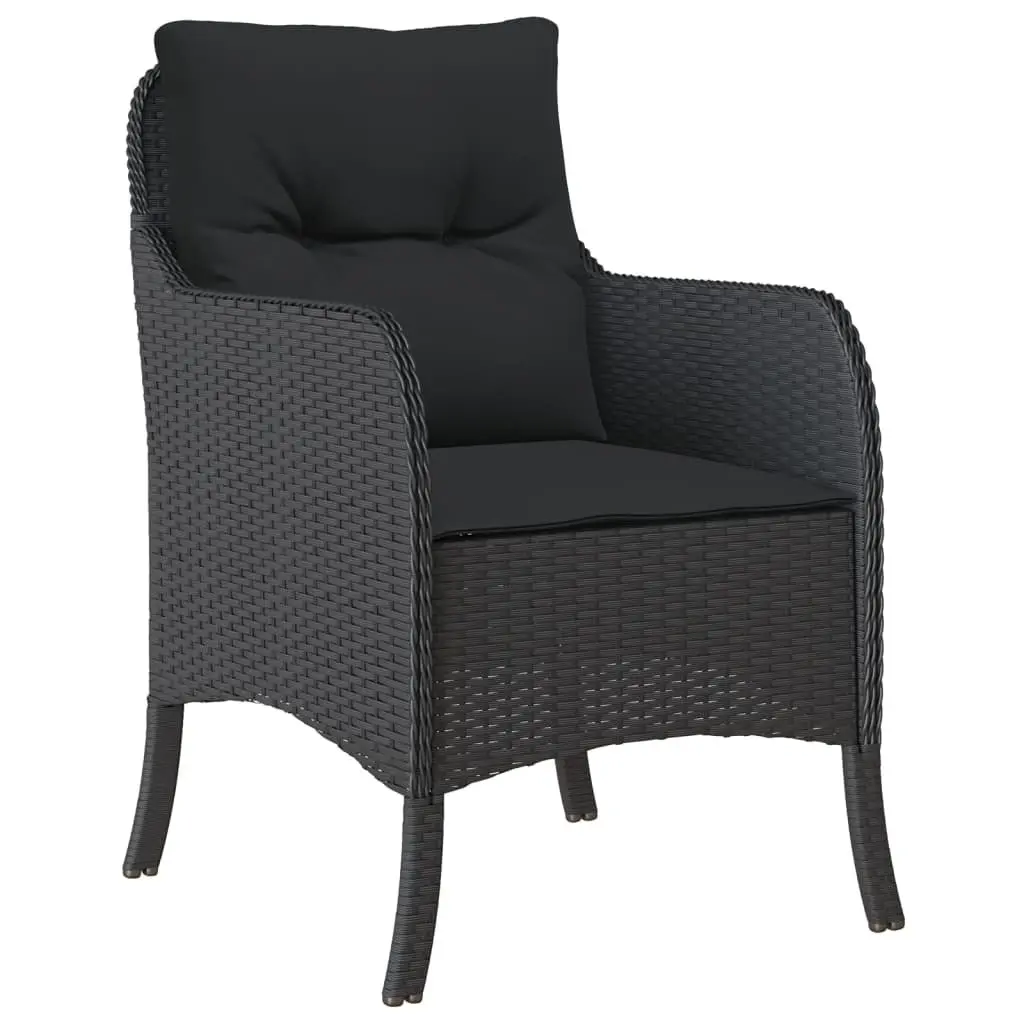 Outdoor Garden Dining Set 7 Piece Black Poly Rattan Patio Furniture with Tempered Glass Tabletop and Padded Cushions