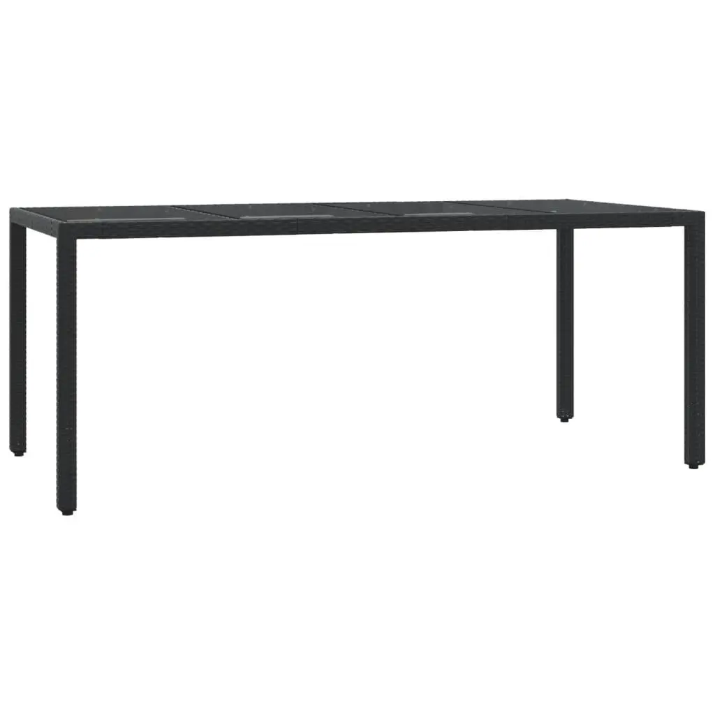 Outdoor Garden Dining Set 7 Piece Black Poly Rattan Patio Furniture with Tempered Glass Tabletop and Padded Cushions