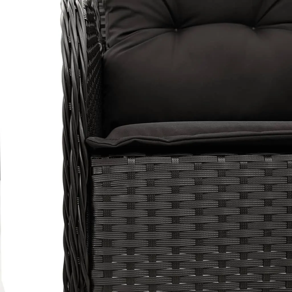 Outdoor Garden Dining Set 7 Piece Black Poly Rattan Patio Furniture with Tempered Glass Tabletop and Padded Cushions
