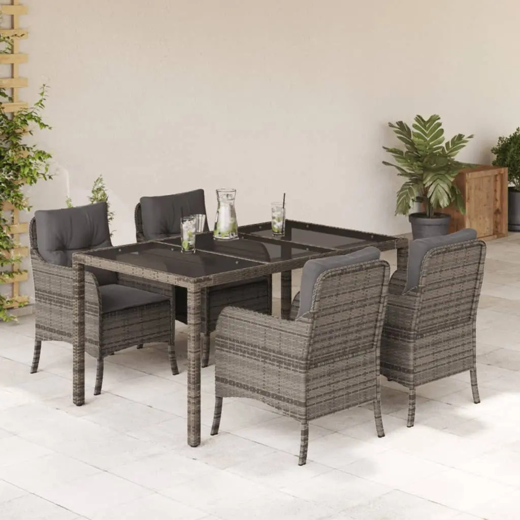 Garden Dining Set Grey 5 Piece Poly Rattan Patio Furniture with Cushions