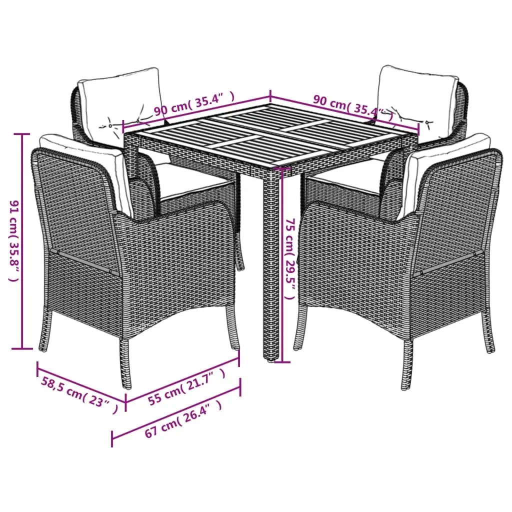 Outdoor Dining Set 5 Piece Garden Furniture Black Poly Rattan with Cushions