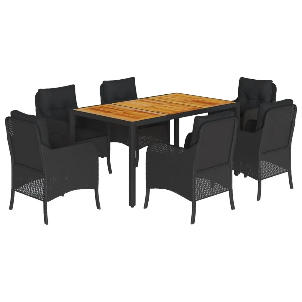 Outdoor Dining Set 7 Piece Black Poly Rattan with Cushions