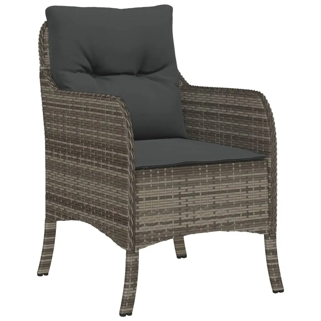 Garden Dining Set 7 Piece Grey Poly Rattan Table with Acacia Wood Top and Cushions