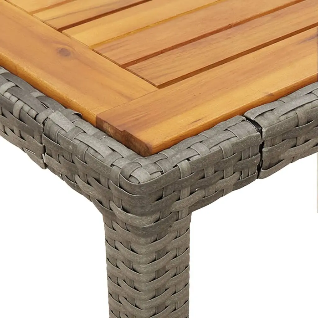 Garden Dining Set 7 Piece Grey Poly Rattan Table with Acacia Wood Top and Cushions