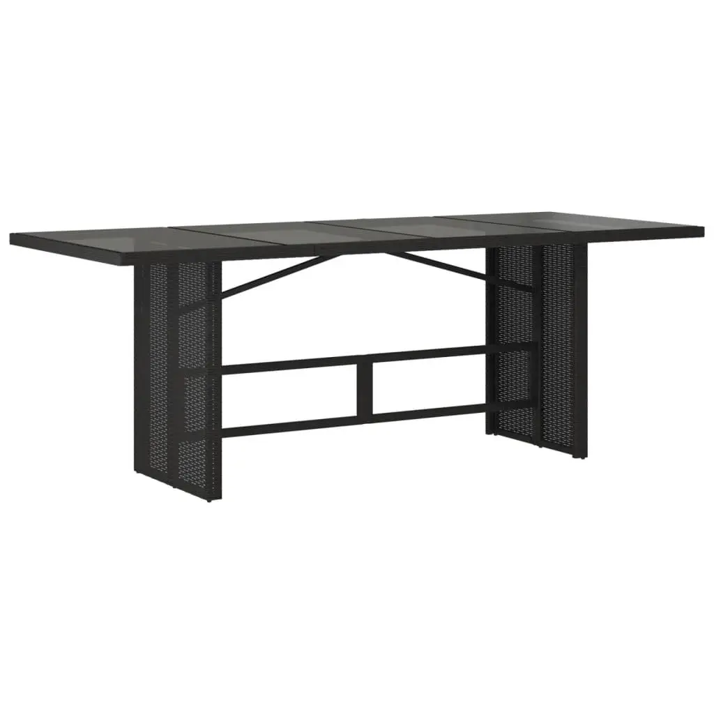 7 Piece Outdoor Dining Set Black Poly Rattan with Cushions and Tempered Glass Top