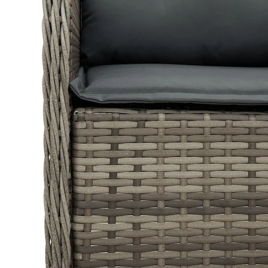 7 Piece Outdoor Dining Set Grey Poly Rattan Cushions Tempered Glass Table