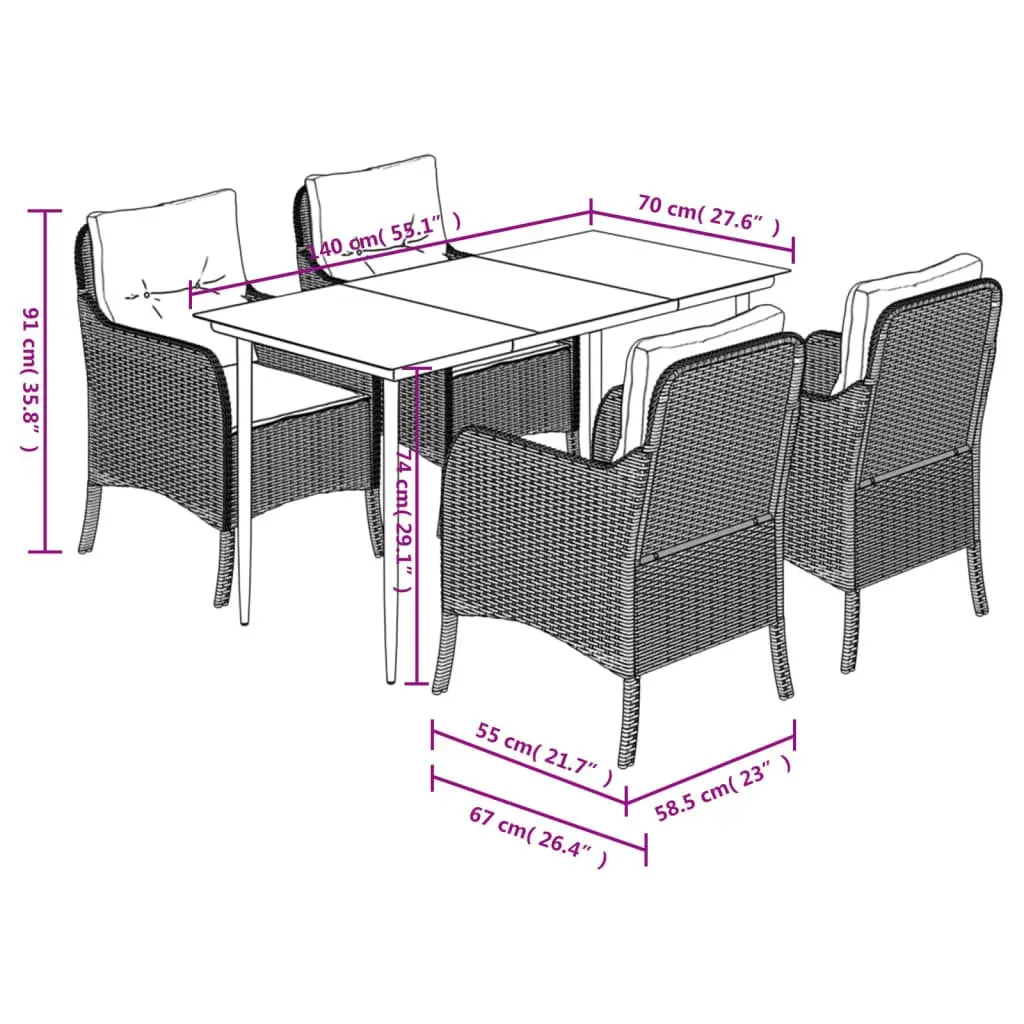 Garden Dining Set 5 Piece Outdoor Furniture Patio Table Chairs with Cushions Black
