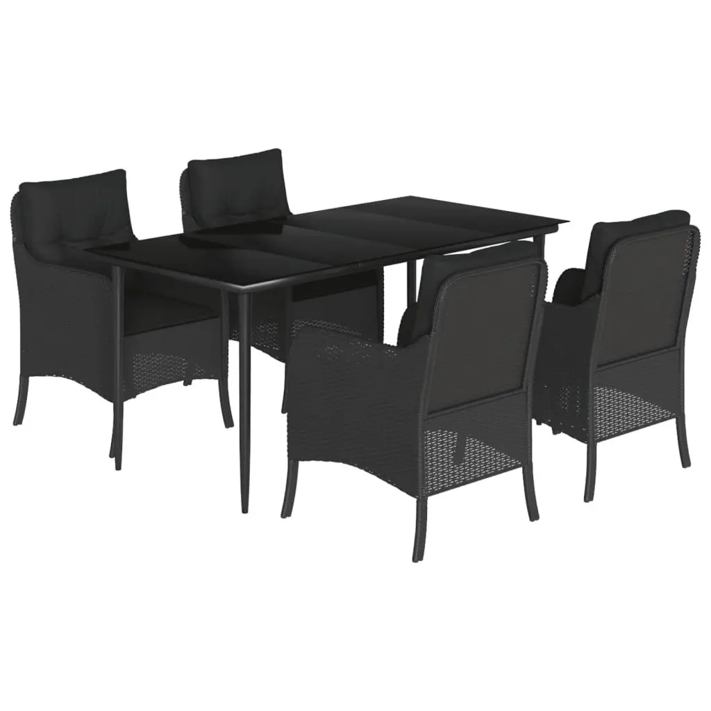 Outdoor Garden Dining Set Black Poly Rattan 5 Piece