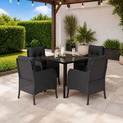 Friendly 5-Piece Black Rattan Dining Set for Outdoors