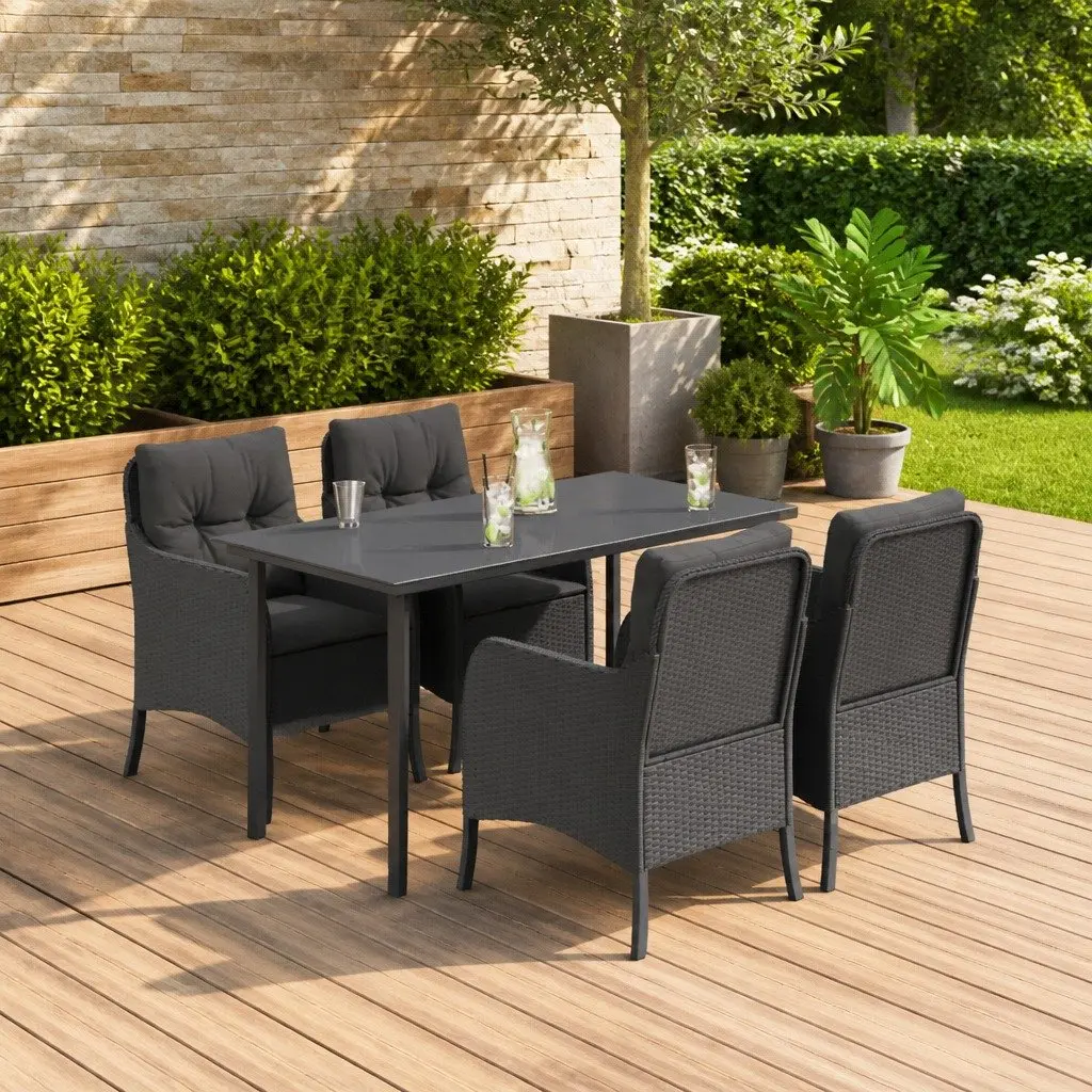 Outdoor Dining Set Black 5 Piece Garden Furniture Table Chairs with Cushions