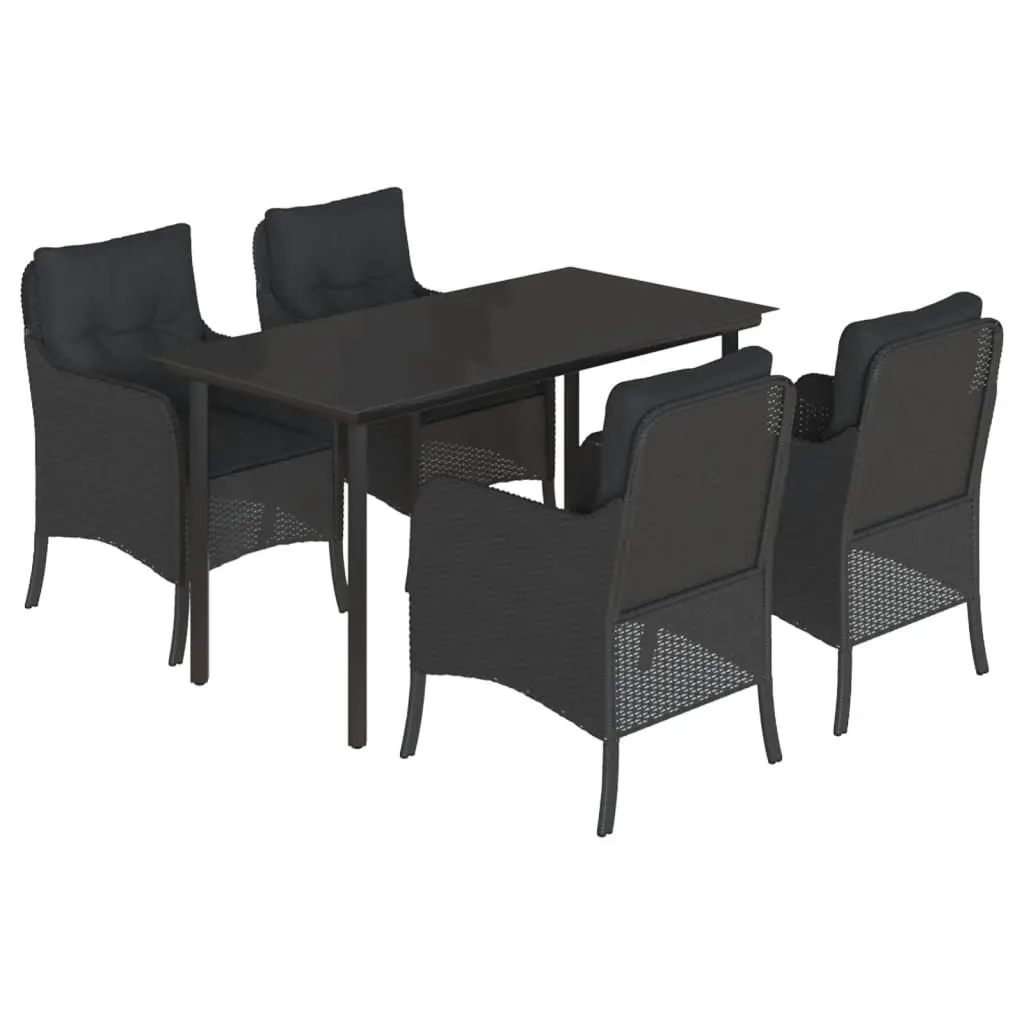 Outdoor Dining Set Black 5 Piece Garden Furniture Table Chairs with Cushions