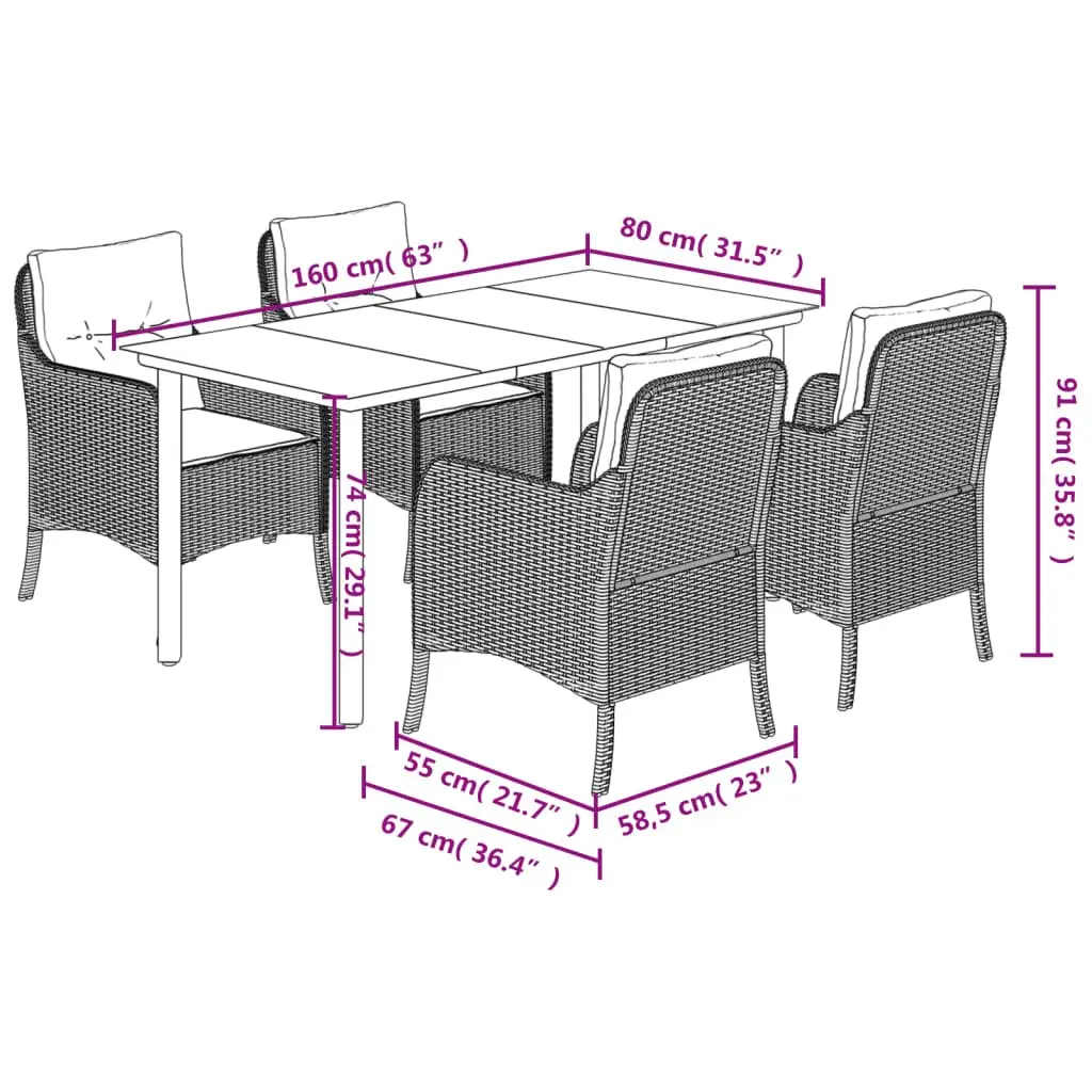 Garden Dining Set 5 Piece Outdoor Patio Furniture with Cushions Black