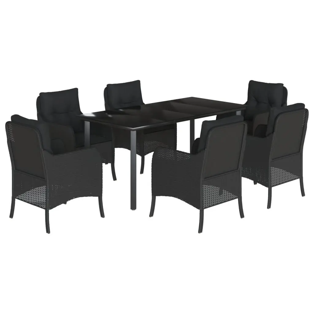 Outdoor Dining Set 7 Piece Black Poly Rattan with Cushions
