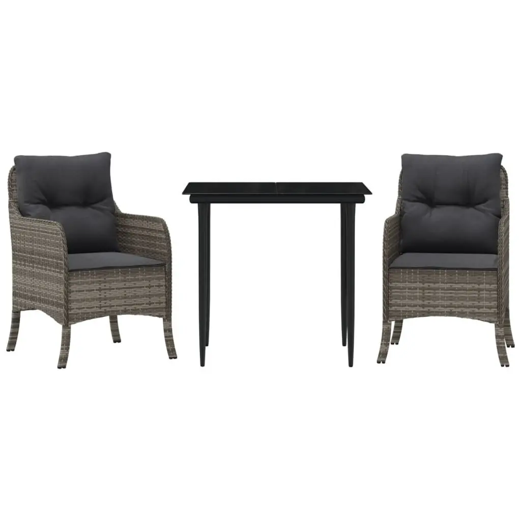 Garden Dining Set Grey 3 Piece Outdoor Furniture with Cushions PE Rattan