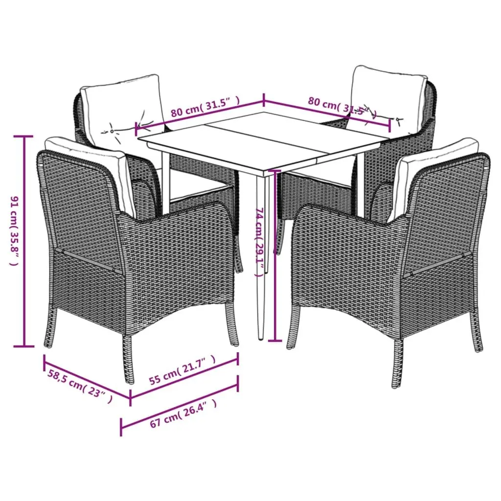 Garden Dining Set 5 Piece Outdoor Furniture Grey PE Rattan Table Chairs Cushions