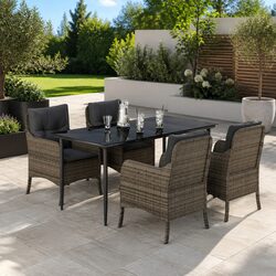Outdoor Dining Set 5 Piece Garden Furniture Grey Poly Rattan Table Chairs
