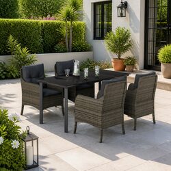Outdoor Garden Dining Set 5 Piece PE Rattan Grey Table Chairs with Cushions