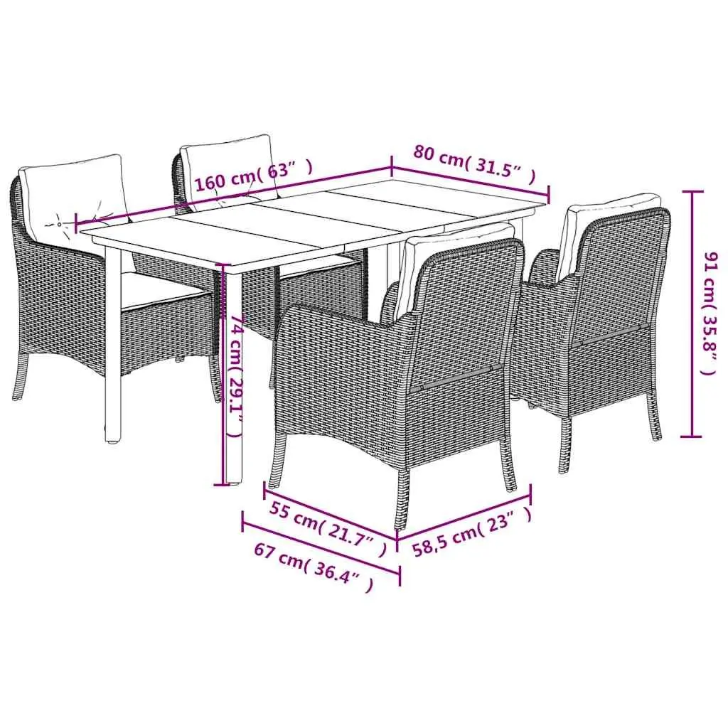Outdoor Garden Dining Set 5 Piece PE Rattan Grey Table Chairs with Cushions