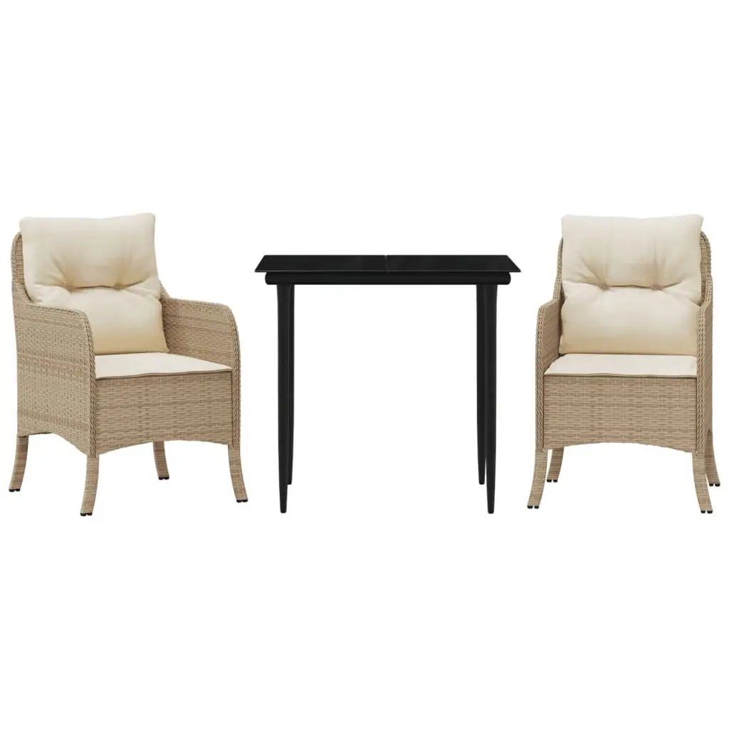 Outdoor Dining Set Beige Poly Rattan 3 Piece with Cushions