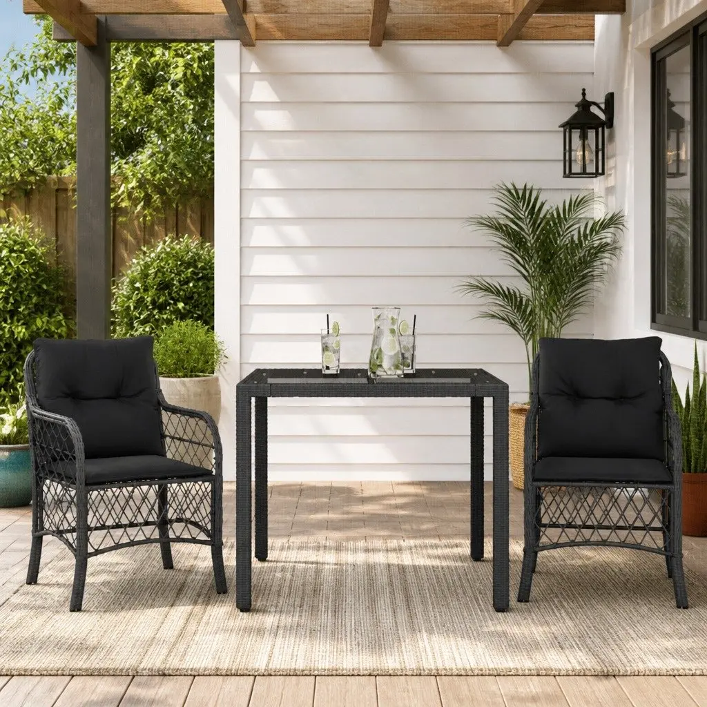 Outdoor Bistro Set Poly Rattan Garden Furniture Black 3 Piece