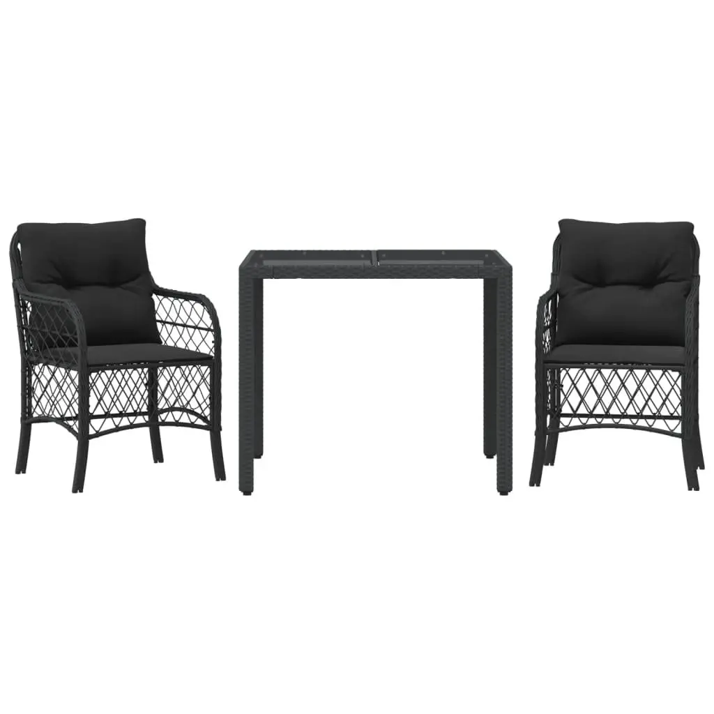 Outdoor Bistro Set Poly Rattan Garden Furniture Black 3 Piece