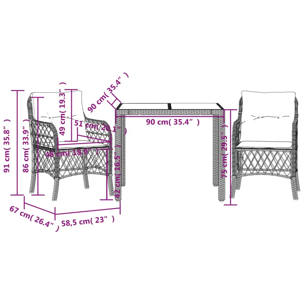 Outdoor Bistro Set Poly Rattan Garden Furniture Black 3 Piece