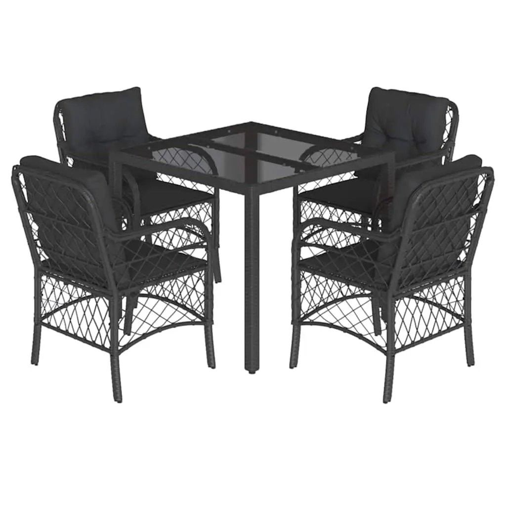 Outdoor Dining Set 5 Piece Garden Furniture Black PE Rattan Table Chairs