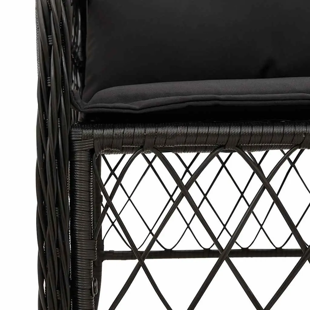 Outdoor Dining Set Black Poly Rattan 5 Piece with Cushions