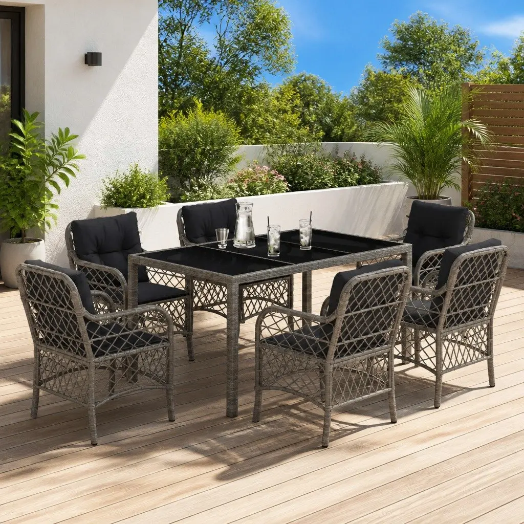 Outdoor Dining Set 7 Piece Grey Poly Rattan with Cushions