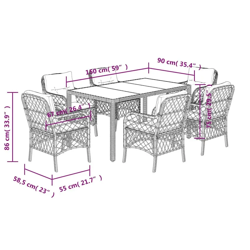 Outdoor Dining Set 7 Piece Grey Poly Rattan with Cushions